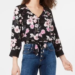 NWT American Rag Floral Print tie-hem top XL